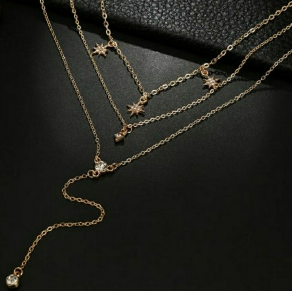 NEW Gold Triple Layer Star Lariat Choker Necklace - Picture 6 of 6